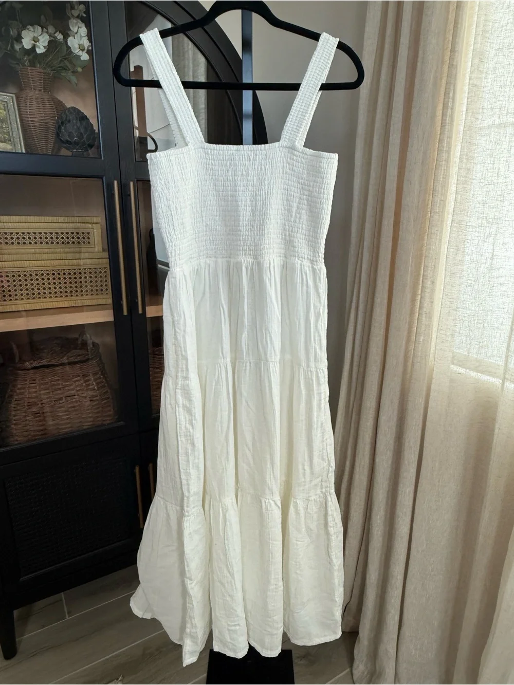 NEW Quince Organic Cotton Gauze Smocked Sleeveless Maxi Dress White Small Summer - Picture 5 of 8